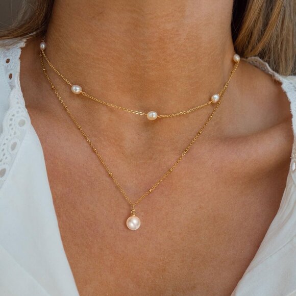 ⚡Pearl Necklace for Women 14K Gold-platedWhite Gold-plated Dainty special - Picture 2 of 7